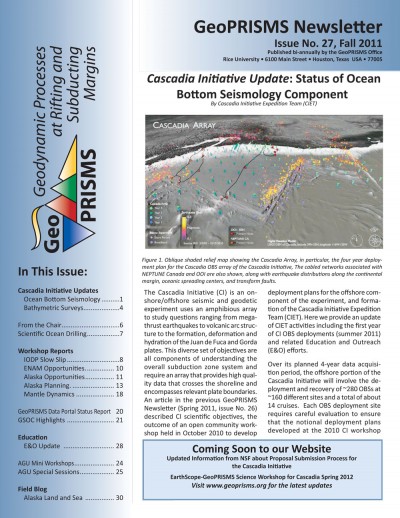 GeoPRISMS Newsletter Fall 2011 issue 27